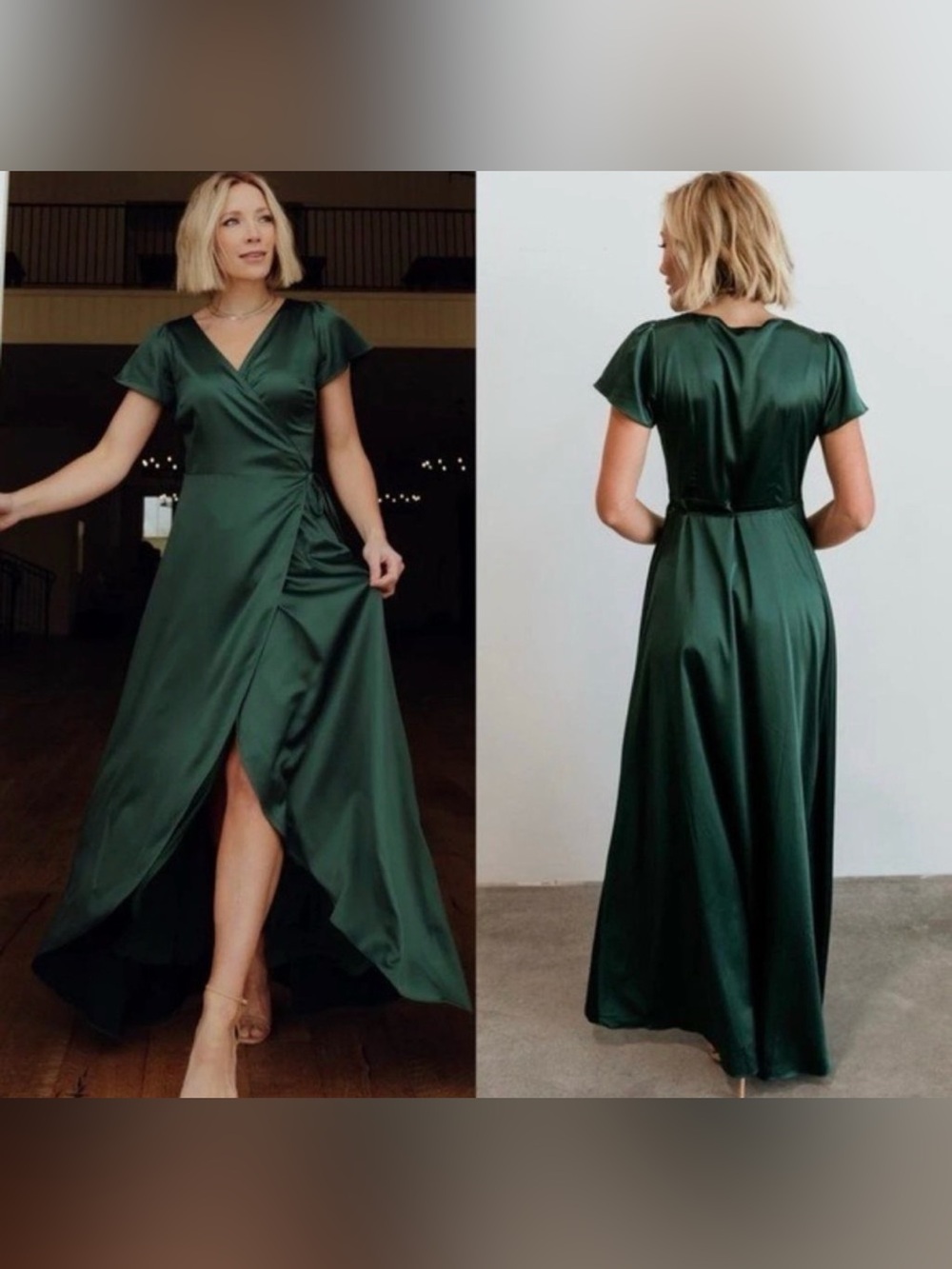 NWT Baltic Born Emerald Satin Wrap Dress/Gown Size L